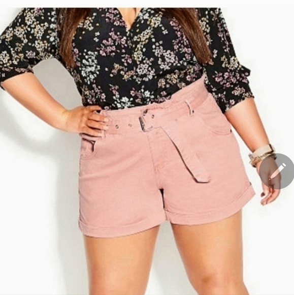 Like new City chic pink belted shorts 16 - Picture 1 of 5